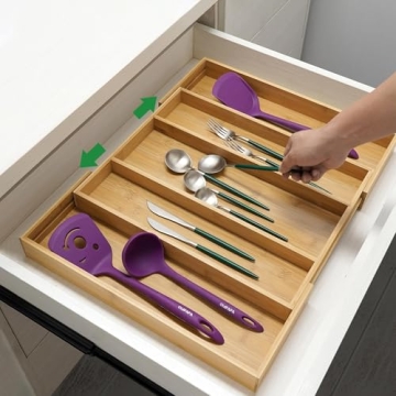 Utoplike Bamboo Expandable Kitchen Drawer Organizer