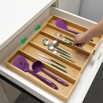 Utoplike Bamboo Expandable Kitchen Drawer Organizer