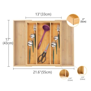 Utoplike Bamboo Expandable Kitchen Drawer Organizer