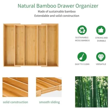 Utoplike Bamboo Expandable Kitchen Drawer Organizer