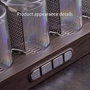 Adventurers Simulation Nixie Tube Clock, RGB Desk Clock, LED Tube Desk Clock with Imitation Wood Base & 24 Hour Clock, Suitable for Decorating Under Computer Monitor & on Bedside Table in Bedroom