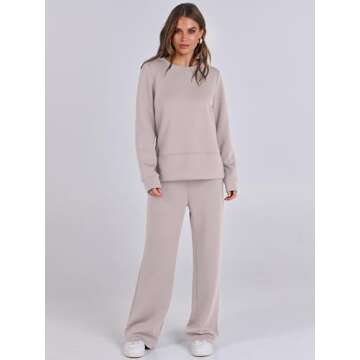 ANRABESS Womens 2 Piece Lounge Sets Sweatsuit Travel Outfits Wide Leg Pants Set 2024 Fall Fashion Tracksuit Clothes Medium