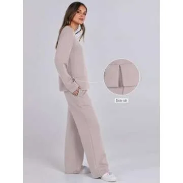 ANRABESS Womens 2 Piece Lounge Sets Sweatsuit Travel Outfits Wide Leg Pants Set 2024 Fall Fashion Tracksuit Clothes Medium