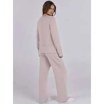 ANRABESS Womens 2 Piece Lounge Sets Sweatsuit Travel Outfits Wide Leg Pants Set 2024 Fall Fashion Tracksuit Clothes Medium