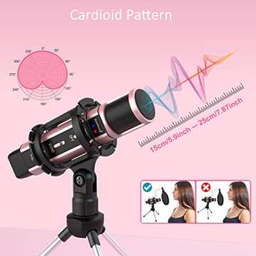Studio Microphone, ZealSound Condenser Recording & Broadcasting Microphone With Stand Built-in Sound Card Echo Recording Karaoke Singing for Phone PC Garageband Smule Live Stream & YouTube (Rose Gold)