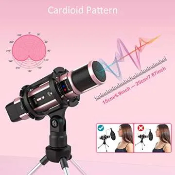 Studio Microphone, ZealSound Condenser Recording & Broadcasting Microphone With Stand Built-in Sound Card Echo Recording Karaoke Singing for Phone PC Garageband Smule Live Stream & YouTube (Rose Gold)