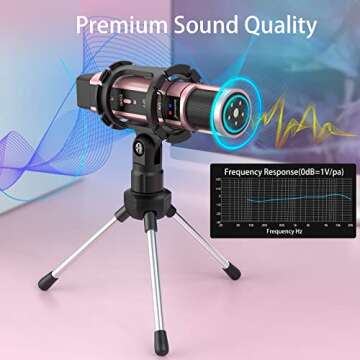 Studio Microphone, ZealSound Condenser Recording & Broadcasting Microphone With Stand Built-in Sound Card Echo Recording Karaoke Singing for Phone PC Garageband Smule Live Stream & YouTube (Rose Gold)