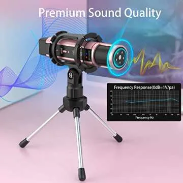 Studio Microphone, ZealSound Condenser Recording & Broadcasting Microphone With Stand Built-in Sound Card Echo Recording Karaoke Singing for Phone PC Garageband Smule Live Stream & YouTube (Rose Gold)