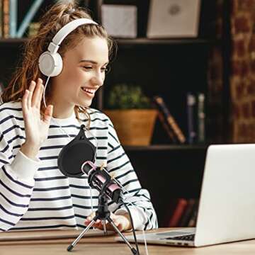 Studio Microphone, ZealSound Condenser Recording & Broadcasting Microphone With Stand Built-in Sound Card Echo Recording Karaoke Singing for Phone PC Garageband Smule Live Stream & YouTube (Rose Gold)