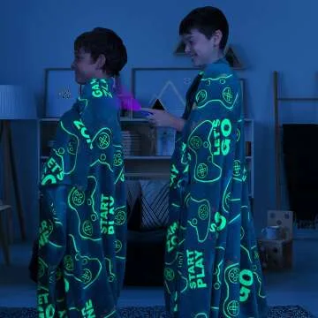 Glow in The Dark Gamer Blanket for Kids and Teens