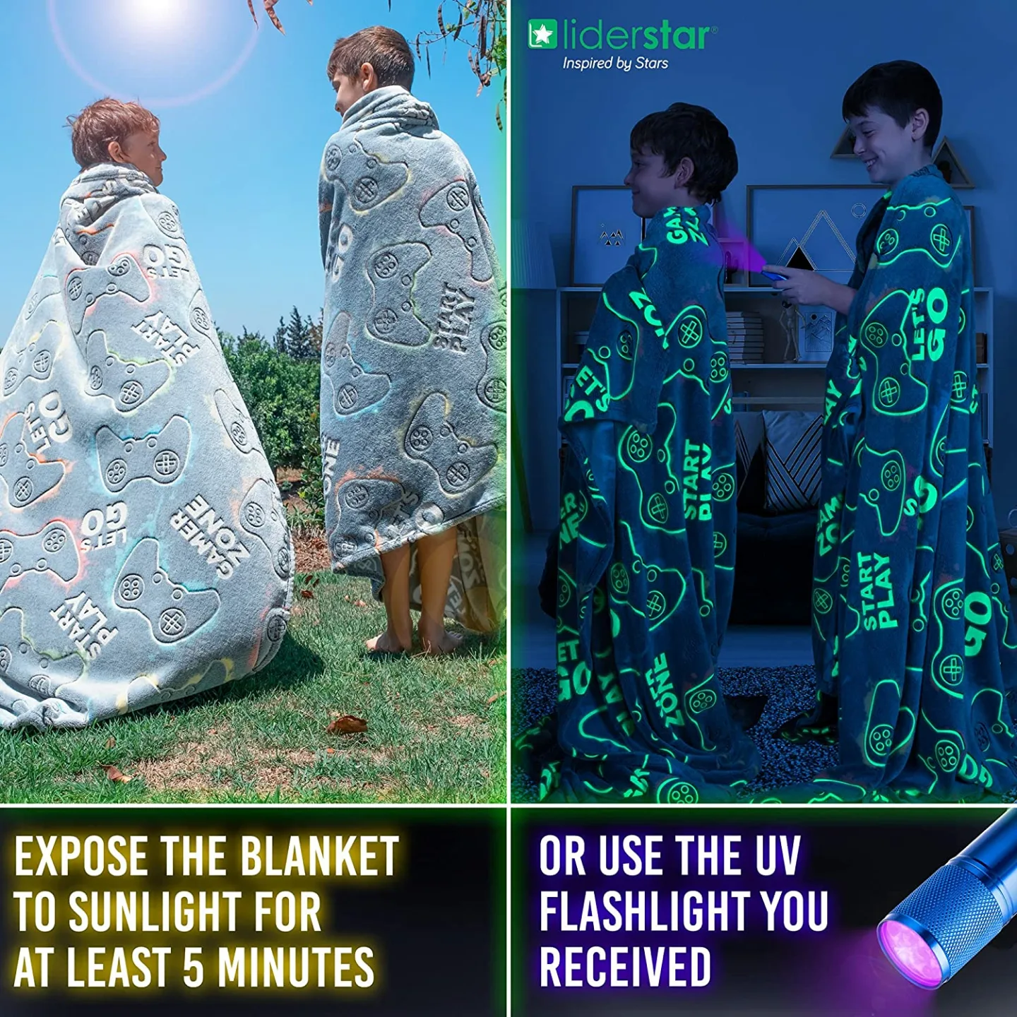 Glow in The Dark Gamer Blanket for Kids and Teens
