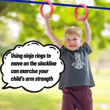 Ninja Warrior Obstacle Course for Kids - 52ft Slackline & 11 Obstacles