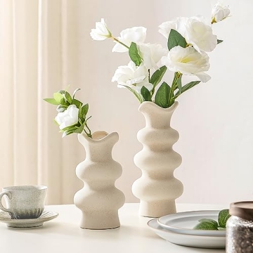 Ngardk Modern Decorative White Ceramic Vases for Home Decor 8.3 Inch, Fall Minimalist Vase for Pampa...