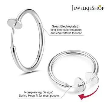 JewelrieShop Clip on Hoop Earrings: Non-Pierced Silver Fusion for Trendy Style