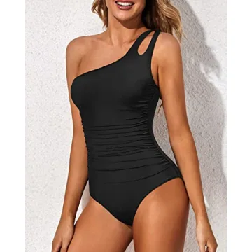 One Shoulder Black One Piece Swimsuit for Women