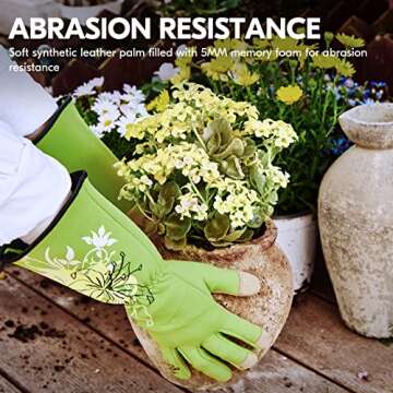 Vgo... 1-Pair Ladies' Synthetic Leather Gardening Gloves, Long Sleeves Gauntlet, Breathable & Grip Work Gloves, High Dexterity, Washable (Size L, Green, SL7445)