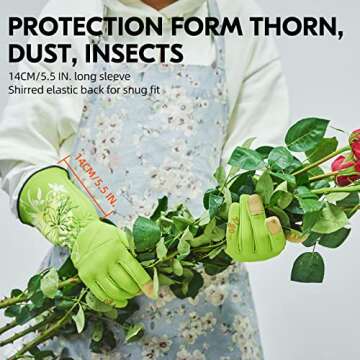 Vgo... 1-Pair Ladies' Synthetic Leather Gardening Gloves, Long Sleeves Gauntlet, Breathable & Grip Work Gloves, High Dexterity, Washable (Size L, Green, SL7445)