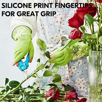 Vgo... 1-Pair Ladies' Synthetic Leather Gardening Gloves, Long Sleeves Gauntlet, Breathable & Grip Work Gloves, High Dexterity, Washable (Size L, Green, SL7445)