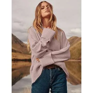 ANRABESS Women's Oversized Crewneck Long Sleeve Fuzzy Knit Casual Chunky Warm 2024 Fall Pullover Sweaters Top Trendy Outfits Gray Purple X-Large