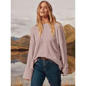 ANRABESS Women's Oversized Crewneck Long Sleeve Fuzzy Knit Casual Chunky Warm 2024 Fall Pullover Sweaters Top Trendy Outfits Gray Purple X-Large