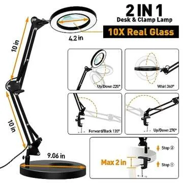 KMDES 10X Real Glass LED Magnifying Lamp for Crafts