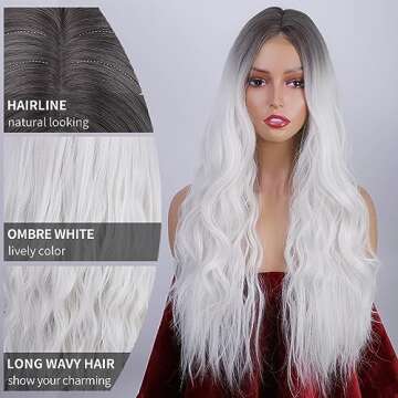 AISI HAIR Long Wavy White Ombre Wigs for Women - Heat Resistant, Daily Wear