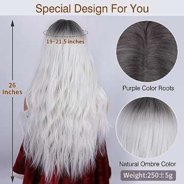Long Wavy White Ombre Wig for Women - Natural Look