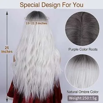 Long Wavy White Ombre Wig for Women - Natural Look