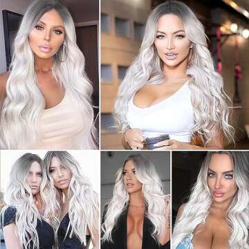 Long Wavy White Ombre Wig for Women - Natural Look
