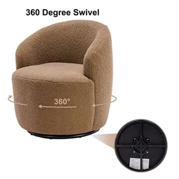 KIVENJAJA Swivel Barrel Chair, Teddy Sherpa Upholstered Round Accent Arm Chairs, Boucle 360 Degree Small Single Sofa Armchair for Nursery Living Room Bedroom (Teddy, Coffee Brown)