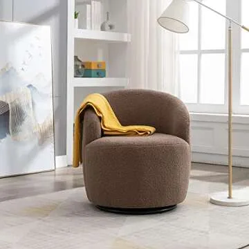 KIVENJAJA Swivel Barrel Chair, Teddy Sherpa Upholstered Round Accent Arm Chairs, Boucle 360 Degree Small Single Sofa Armchair for Nursery Living Room Bedroom (Teddy, Coffee Brown)