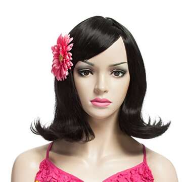 YOPO Wig, Short Wavy Black Wigs for Women, 16'' Cosplay Medium Length Wig(Black)