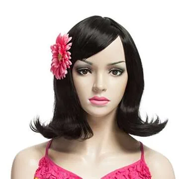 YOPO Wig, Short Wavy Black Wigs for Women, 16'' Cosplay Medium Length Wig(Black)