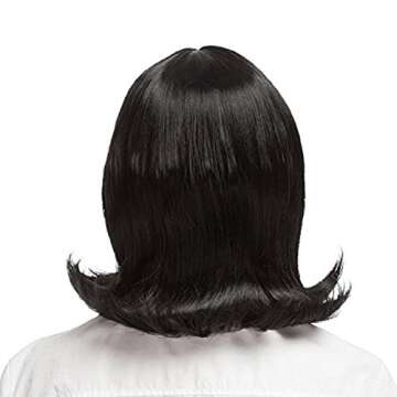 YOPO Wig, Short Wavy Black Wigs for Women, 16'' Cosplay Medium Length Wig(Black)