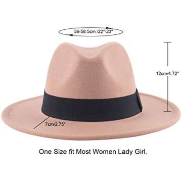 Lanzom Women Wide Brim Warm Wool Fedora Hat Retro Style Belt Panama Hat (Camel, One Size)