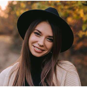 Lanzom Women Wide Brim Warm Wool Fedora Hat Retro Style Belt Panama Hat (Camel, One Size)