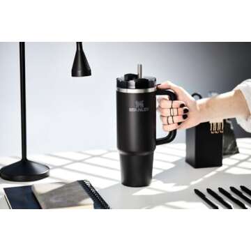 Stanley Quencher H2.0 FlowState Stainless Steel Vacuum Insulated Tumbler with Lid and Straw for Water, Iced Tea or Coffee, Smoothie and More, Black , 30 oz