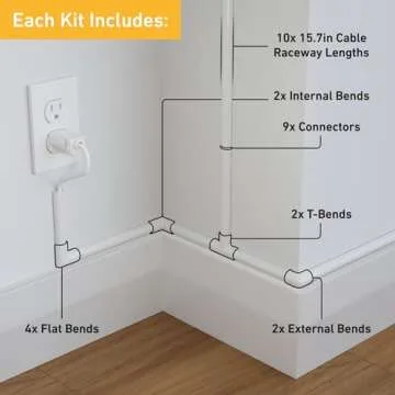 D-Line Half Round Cord Hider, Patented Cable Cover, Hide TV Wall Mount Wires, Raceway for Cords, Dec...