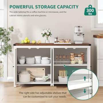 YITAHOME Farmhouse Sideboard Buffet Cabinet with Storage with 4 Doors, 55'' Large Kitchen Storage Cabinet, Coffee Bar Cabinet with Adjustable Shelf for Kitchen, Living Room, White