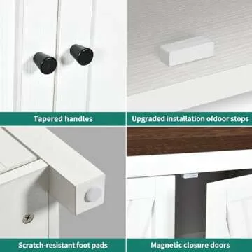 YITAHOME Farmhouse Sideboard Buffet Cabinet with Storage with 4 Doors, 55'' Large Kitchen Storage Cabinet, Coffee Bar Cabinet with Adjustable Shelf for Kitchen, Living Room, White