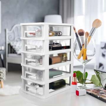 PATKAW Plastic Storage Bins Five-layer Organizer Drawers 1PC 31.4x21.1x15.2cm Drawer Type Storage Cabinet Plastic Storage Drawers 5 Drawer Plastic Storage~White Plastic Drawers (7D8X2161O17VNJLD)