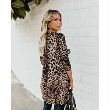 MYIFU Women's Leopard Print Sweater Cardigan Button Down Open Front Lightweight Shirt Outerwear with Pockets (Leopard, Small)