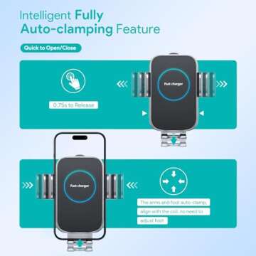 Wireless Car Charger, 15W Auto-Clamping Charger Mount, Air Vent Car Charging Holder for iPhone 15 14...