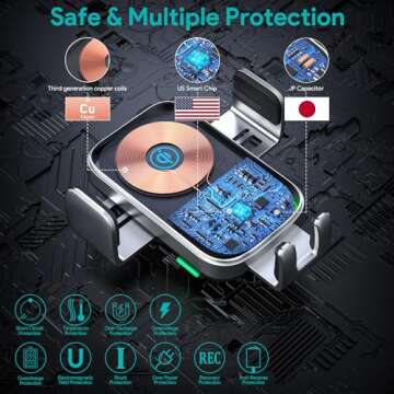 Wireless Car Charger, 15W Auto-Clamping Charger Mount, Air Vent Car Charging Holder for iPhone 15 14 13 12 11 Pro Max Plus Mini X Xr Xs, Samsung S23 S22 S21 S20 Note 20, Google, LG, etc