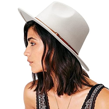 DRESHOW Women Classic Felt Fedora Wide Brim Floppy with Belt Buckle Panama Hat