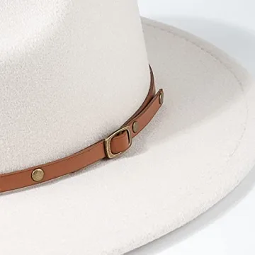 DRESHOW Felt Fedora Panama Hat with Chic Belt Buckle
