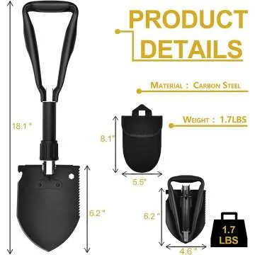 Yeacool Folding Camping Shovel - Heavy Duty & Portable