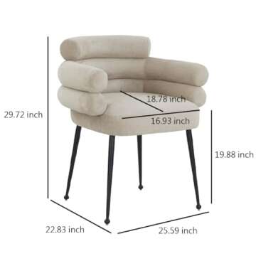 DEECUS. Dora Chenille Dining Chair Curved Back Dining Chairs with Black Tapered Metal Legs Flaxen Chenille Accent Chair for Dining Room