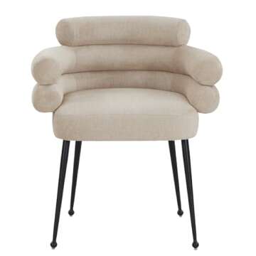 DEECUS. Dora Chenille Dining Chair Curved Back Dining Chairs with Black Tapered Metal Legs Flaxen Chenille Accent Chair for Dining Room