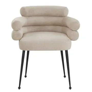 DEECUS. Dora Chenille Dining Chair Curved Back Dining Chairs with Black Tapered Metal Legs Flaxen Chenille Accent Chair for Dining Room